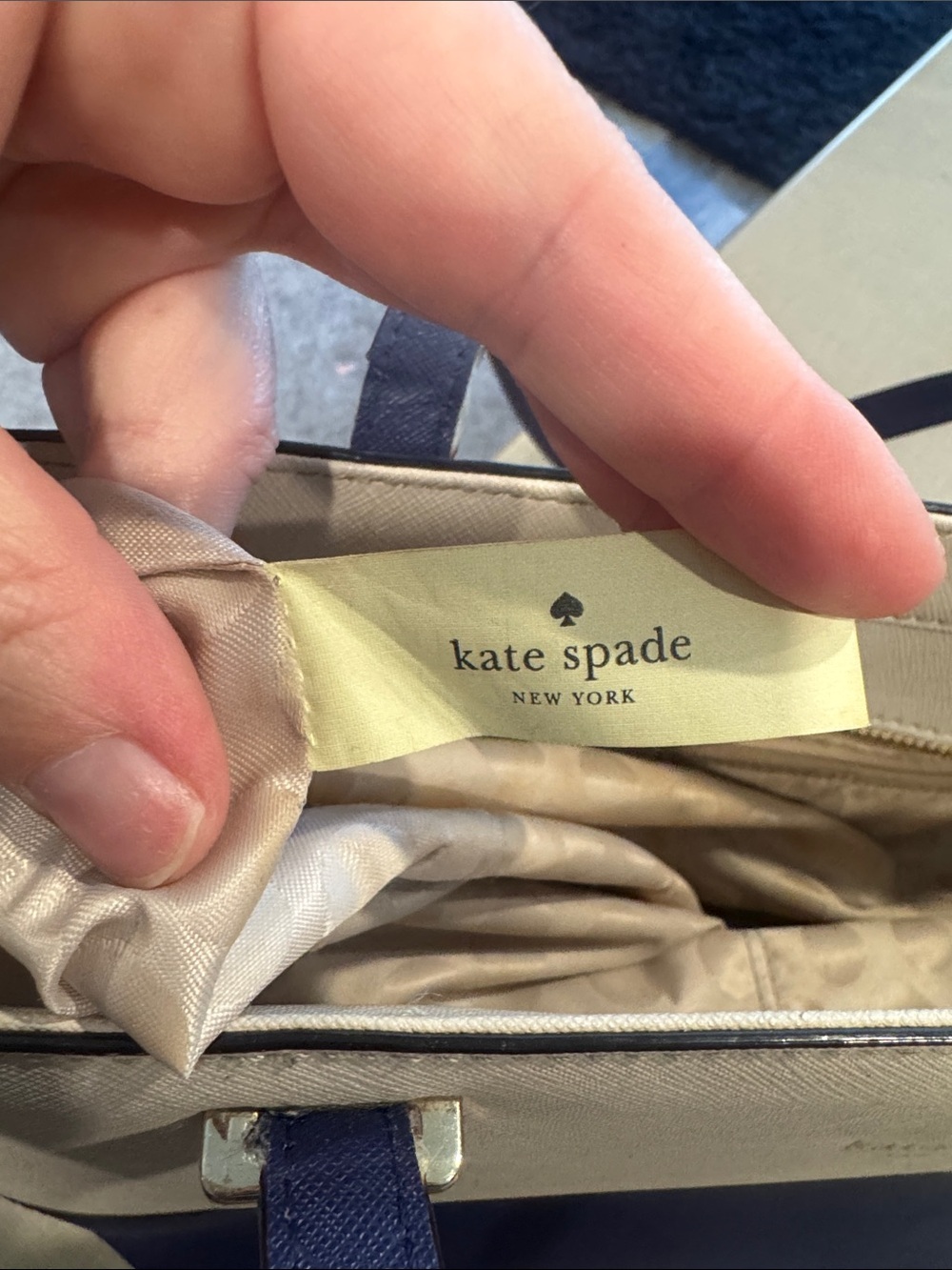 kate spade Cream and Blue Colorblock Leather Tote - Picture 7 of 12